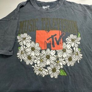 MTV  Gray with White Flowers Cotton Tee